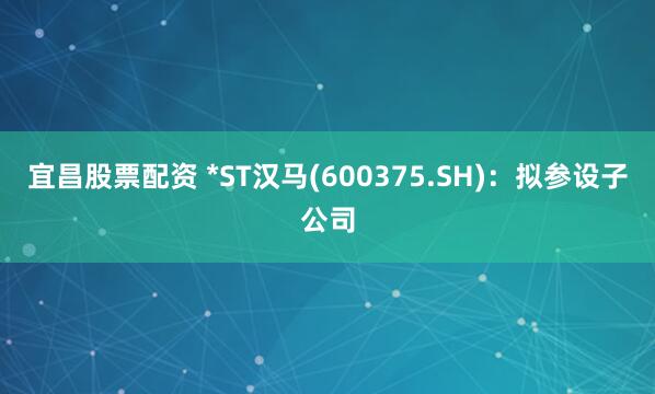 宜昌股票配资 *ST汉马(600375.SH)：拟参设子公司